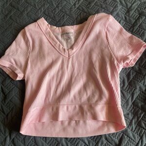 Eye candy Soft Pink Ribbed V-Neck Crop Top